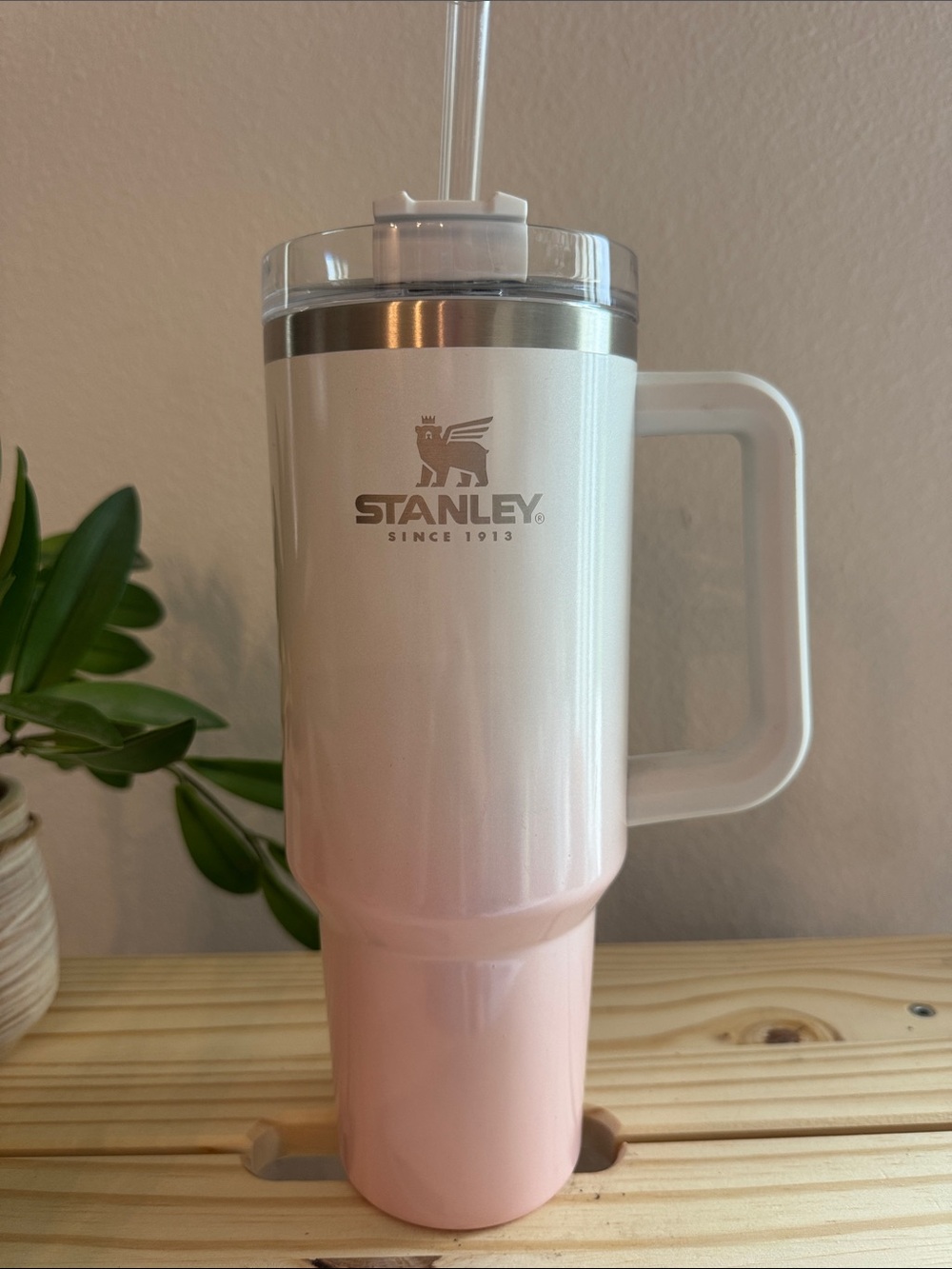 Stanley Pink to White Gradient Travel Mug with Handle and Straw Lid